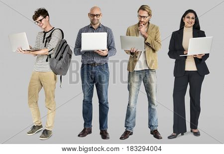 Diverse of People Using Laptop Notebook Studio Isolated