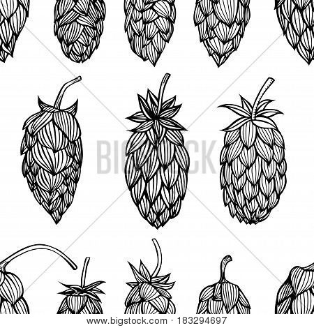 Hop beer seamless pattern background set. Vector illustration