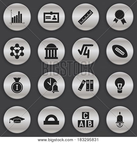 Set Of 16 Editable School Icons. Includes Symbols Such As Certification, Straightedge, First Place And More. Can Be Used For Web, Mobile, UI And Infographic Design.