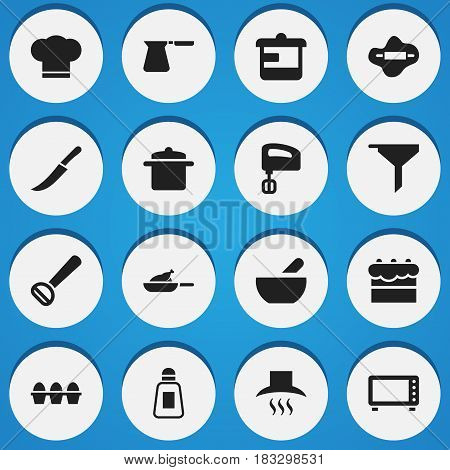 Set Of 16 Editable Meal Icons. Includes Symbols Such As Cook Cap, Utensil, Husker And More. Can Be Used For Web, Mobile, UI And Infographic Design.
