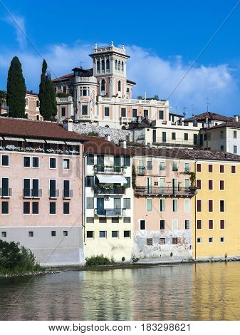 River Brenta With  Romantic Village Basano Del Grappa