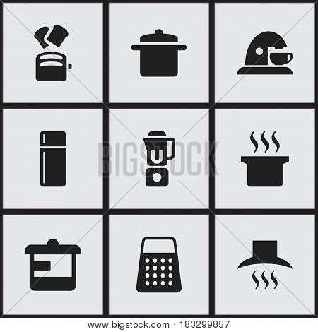 Set Of 9 Editable Cooking Icons. Includes Symbols Such As Refrigerator, Cookware, Shredder And More. Can Be Used For Web, Mobile, UI And Infographic Design.