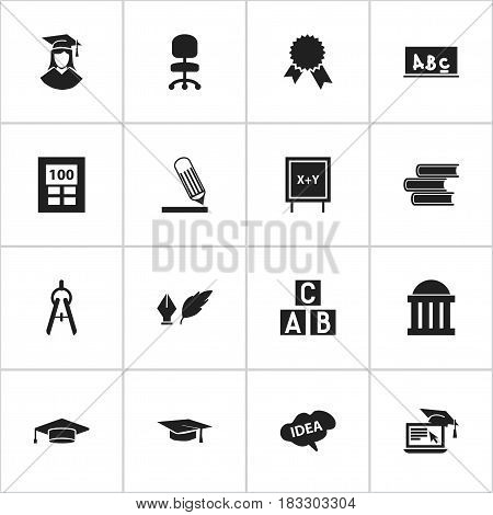 Set Of 16 Editable Education Icons. Includes Symbols Such As Calculator, Literature, School Board And More. Can Be Used For Web, Mobile, UI And Infographic Design.