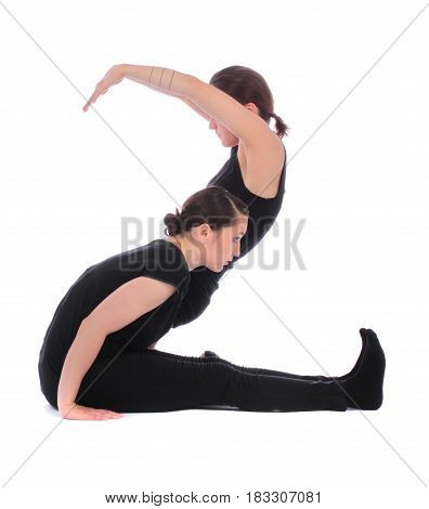 Black dressed people forming number two on white background