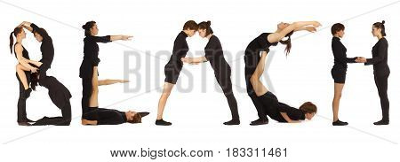Black Dressed People Forming Word Beach