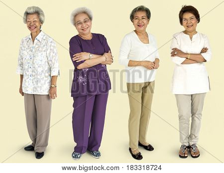 Group of Asian Adult Women People Set Studio Isolated