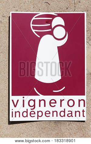 Morgon, France - March 10, 2017: Independent winemakers of France logo. Independent winemakers of France called in French the Vignerons independants de France is a viticultural trade association