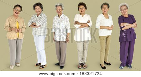 Group of Asian Adult Women People Set Studio Isolated