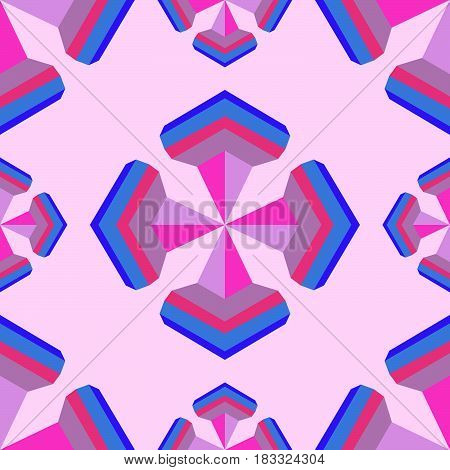 Seamless geometric 3d abstract pattern on pink background.For design wallpaper cover invitation fabric. Vector background.