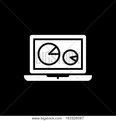 vector pc aptop and diagram icon on black background. Analytic process on computer. Eps 10