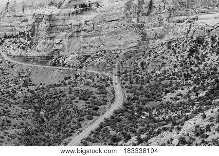 Driving Through The Colorado National Monument In Monochrome