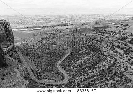 Winding Through Fruita Canyon In Monochrome
