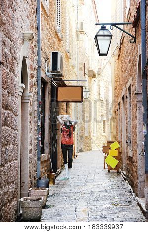Old town, Budva. Montenegro. Old street in Budva