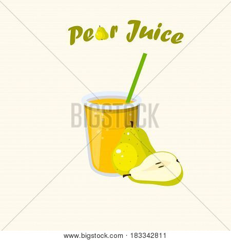 Very high quality original trendy vector illustration of pear juice with whole and cut sweet pear