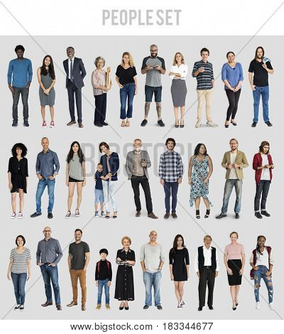 Diversity People Set Gesture Standing Together Studio Isolated
