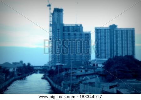 Blurred Scene Of Pran Sricharoen Canal In Bangkok Thailand With Blue Filter.