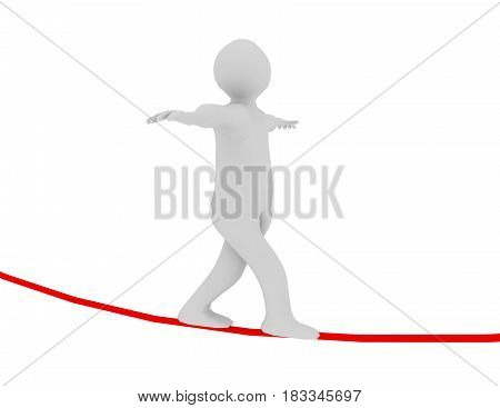 3D Man Walking On Rope. Rendered Illustration
