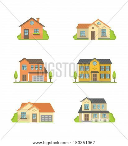 Houses vector colorful flat style icons set