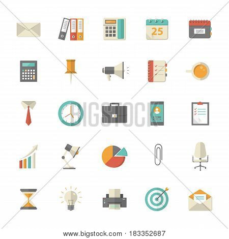 25 flat office and business icons. EPS10