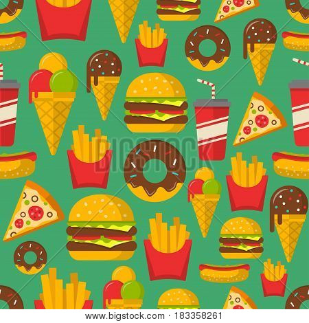 Fast food seamless patterns vector background. EPS10