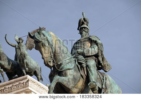 ROME, ITALY - SEPTEMBER 01: Equestrian sculpture of Victor Emmanuel II, Altare della Patria, Piazza Venezia, Rome, Italy on September 01, 2016.