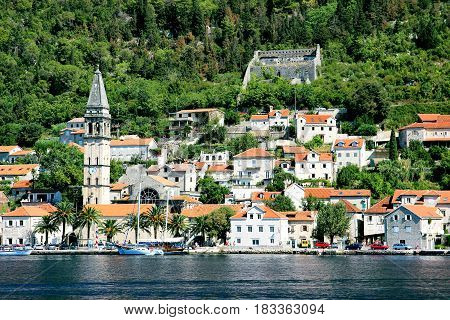 Perast, Montenegro. Bay of Kotor. Beautiful nature in Montenegro