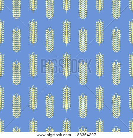 Yellow wheat on blue backrop. Vector agriculture seamless pattern design