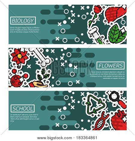 Set of Horizontal Banners about biology. Education and science banners set. Vector design concept.