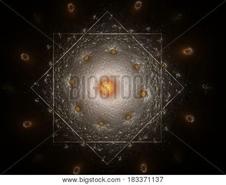 Geometry of Space series. Visually attractive backdrop made of conceptual grids curves and fractal elements suitable as element for layouts on physics mathematics technology science and education.