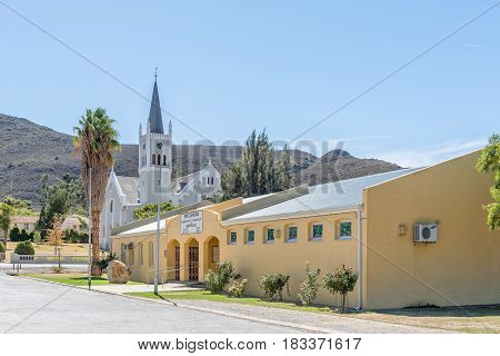 BARRYDALE SOUTH AFRICA - MARCH 25 2017: The municipal offices and Dutch Reformed Church in Barrydale a small town on the scenic Route 62 in the Western Cape Province