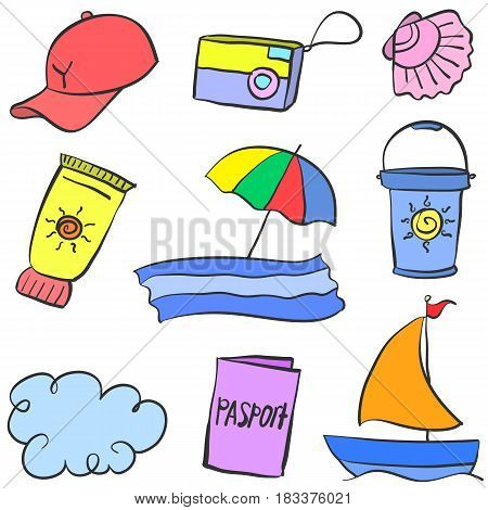 Collection stock summer object doodles vector art