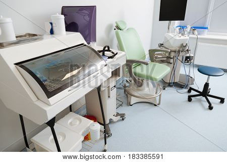 Room tour. Medical furniture staying next to each other being ready to see patients
