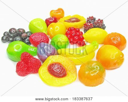 marmalade gelatin fruits dessert covered with sugar isolated