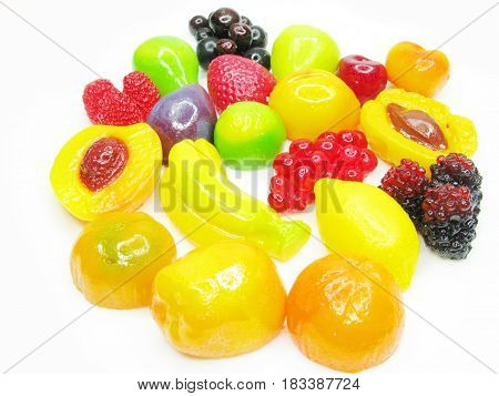 marmalade gelatin fruits dessert covered with sugar isolated