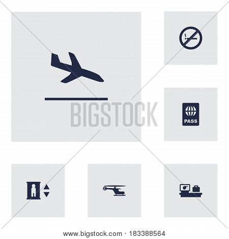 Set Of 6 Aircraft Icons Set.Collection Of Lift, Luggage Check, Letdown And Other Elements.