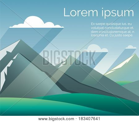 Landscape With Mountains Fields And Clouds. The Place For The Text Mountains In The Fog Background.