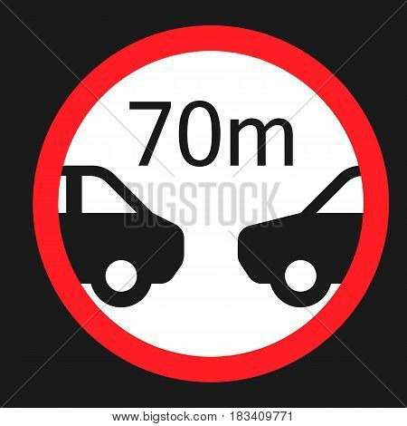 Minimum distance 70m flat icon, Traffic and road sign, vector graphics, a solid pattern on a black background, eps 10.