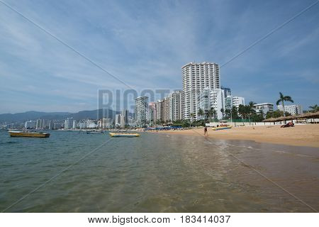 Acapulco, Mexico, circa february 2017: Acapulco beach in Acapulco de Juarez, Mexico