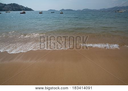 Acapulco, Mexico, circa february 2017: Acapulco beach in Acapulco de Juarez, Mexico