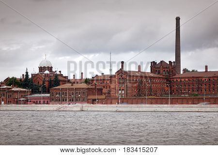 St.Petersburg Russia. Historical prison Crosses (19th century) and Neva River
