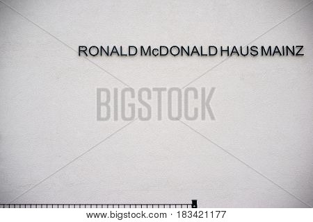 MAINZ, GERMANY - APRIL 20: The facade and the logo of the Ronald Mc Donald house a children's facility for disabled children on April 20, 2017 in Mainz.
