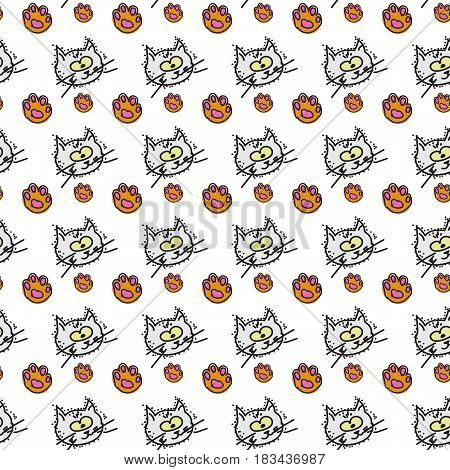 seamless cute pattern, white kittens and orange paws, pattern for children