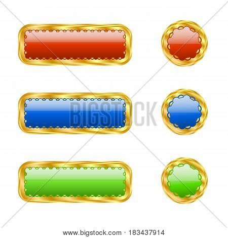 Openwork buttons rectangular and round shapes in three colors