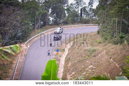 Mountain Road With Green Forest