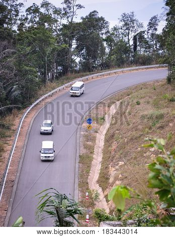 Mountain Road With Green Forest
