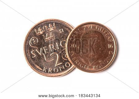 Swedish coins isolated on white