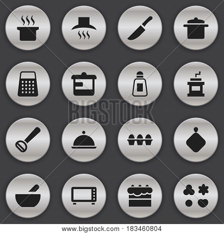 Set Of 16 Editable Cook Icons. Includes Symbols Such As Husker, Egg Carton, Cookware And More. Can Be Used For Web, Mobile, UI And Infographic Design.