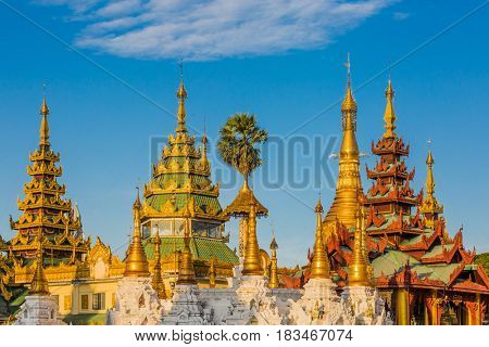 archictecture details of the Shwedagon Pagoda at Yangon in Myanmar