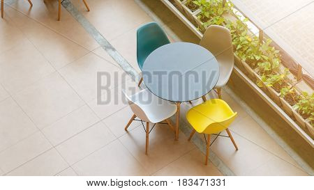 Top View Of Modern Table And Chairs