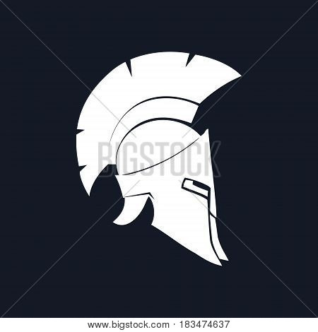 Antiques Roman Helmet, Silhouette Greek Helmet for Head Protection Soldiers with a Crest of Feathers or Horsehair with Slits for the Eyes and Mouth, Black and White Vector Illustration